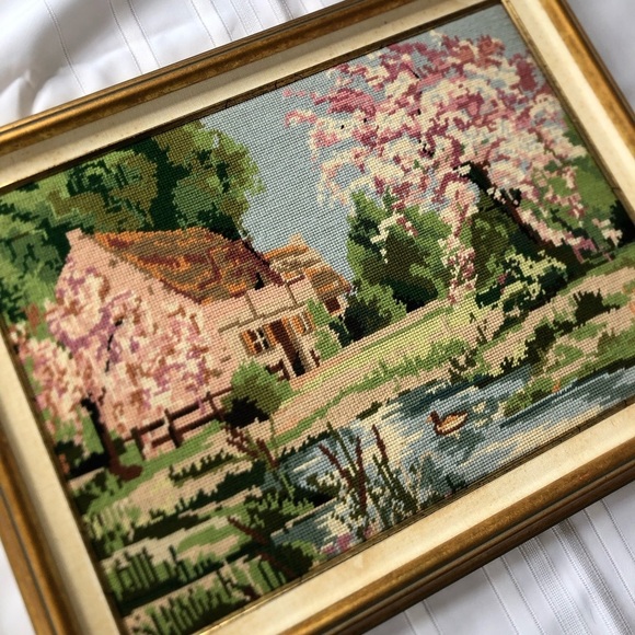 Framed Landscape Tapestry Art with Gold Frame - Picture 1 of 15